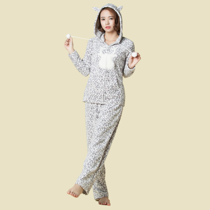 Ensemble de pyjama adulte en molleton corail imprimé pour femme
