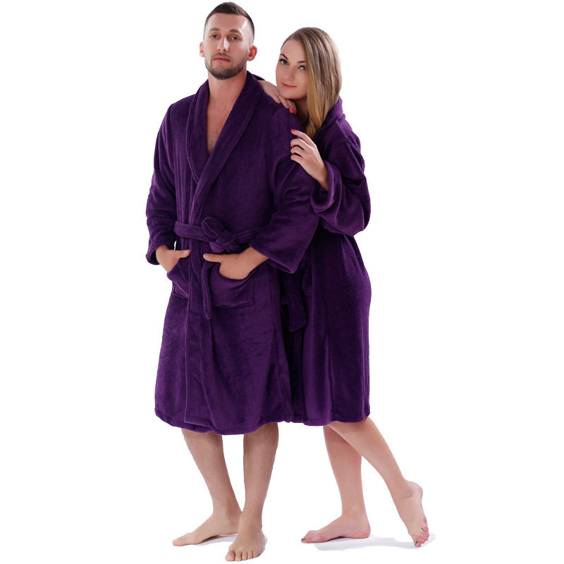 Peignoir en molleton de couleur unie pour hommes, femmes, pyjama