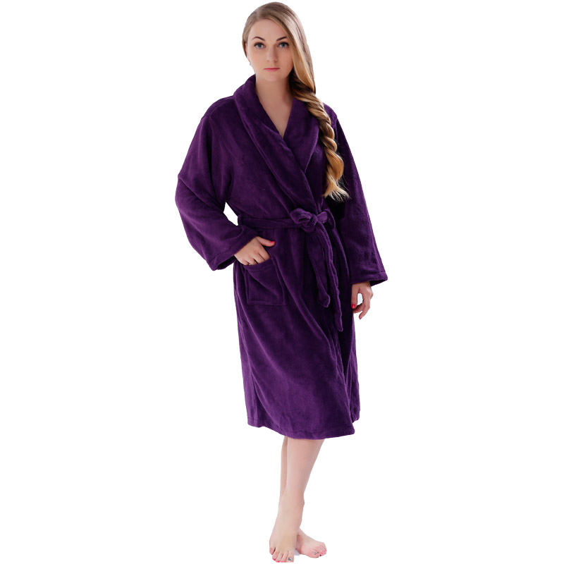 Peignoir en molleton de couleur unie pour hommes, femmes, pyjama