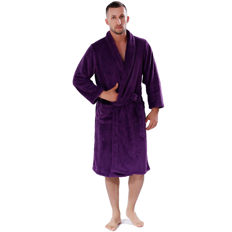 Peignoir en molleton de couleur unie pour hommes, femmes, pyjama