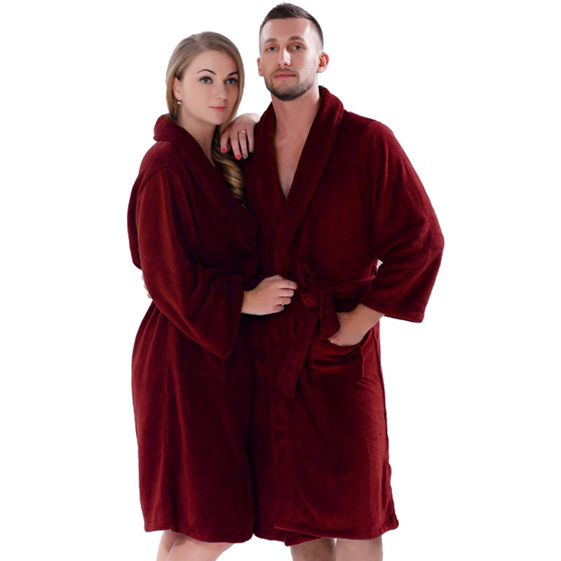 Adulte Coral Fleece Robes Hommes Femmes Peignoirs De Couleur Unie Couple Quelques Pyjamas