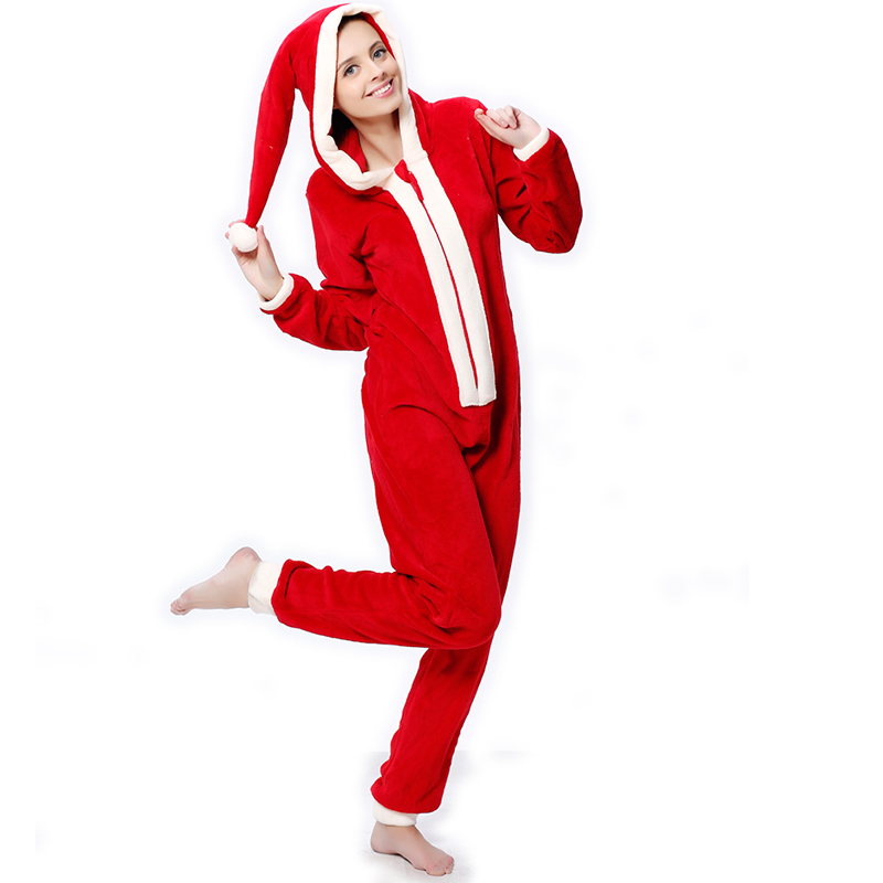 Costume de Noël à capuche en laine polaire pour femme Onesie