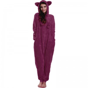 Pyjama Onesie Femme Rouge À Capuche Avec Oreilles Animales