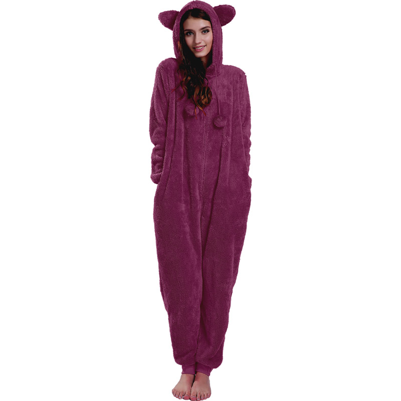 Pyjama Onesie Femme Rouge À Capuche Avec Oreilles Animales