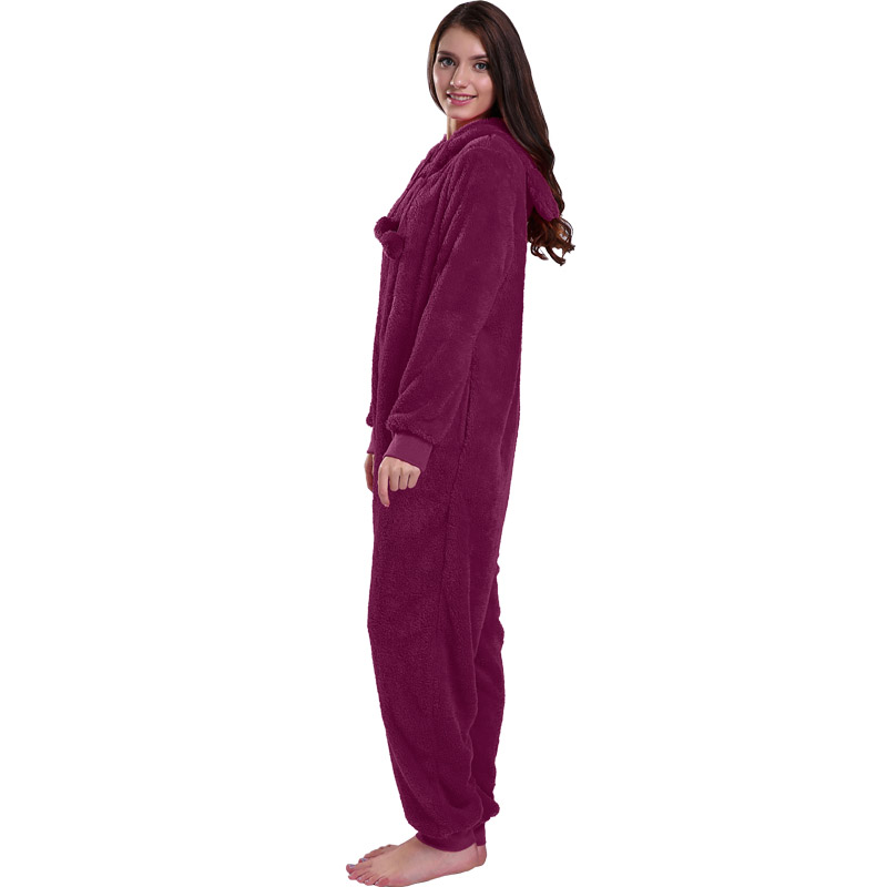 Pyjama Onesie Femme Rouge À Capuche Avec Oreilles Animales