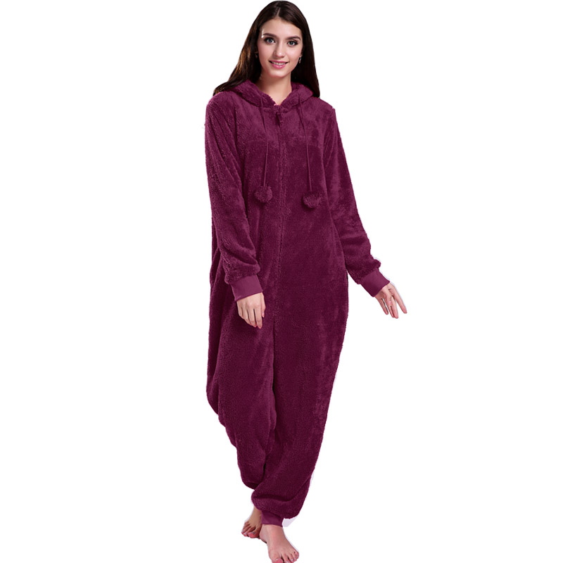 Pyjama Onesie Femme Rouge À Capuche Avec Oreilles Animales