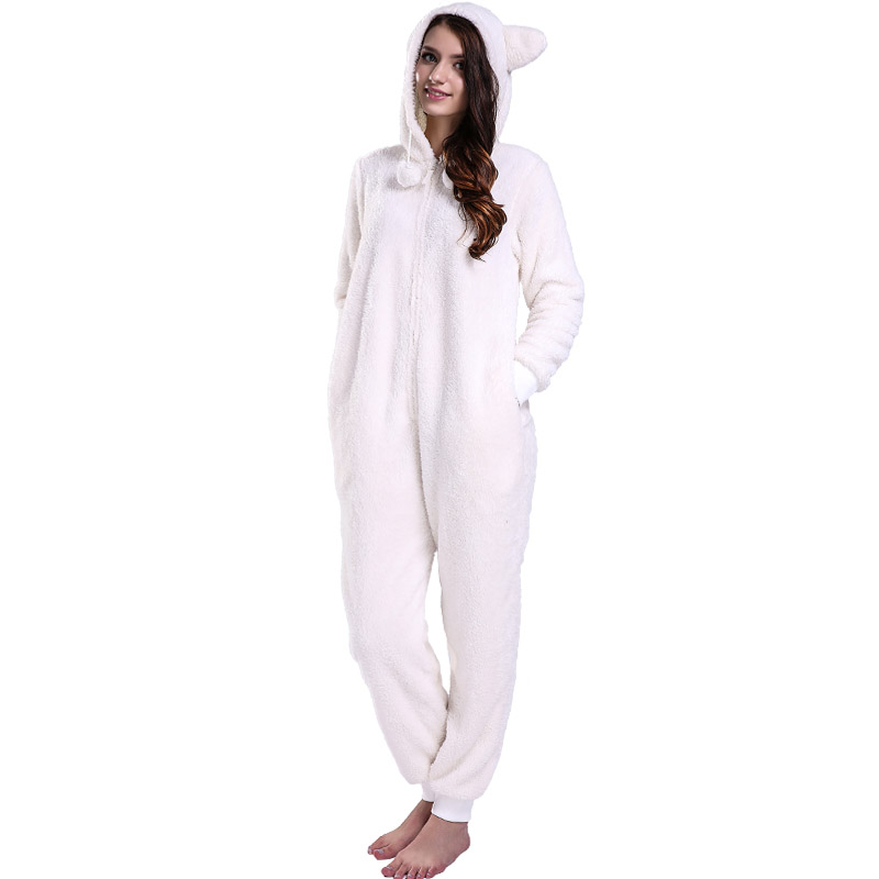 Pyjama Onesie Crème Femmes À Capuche Avec Oreilles Animales