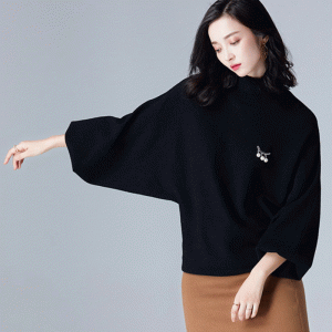 50% laine 50% acrylique haut pull à manches lanterne col roulé