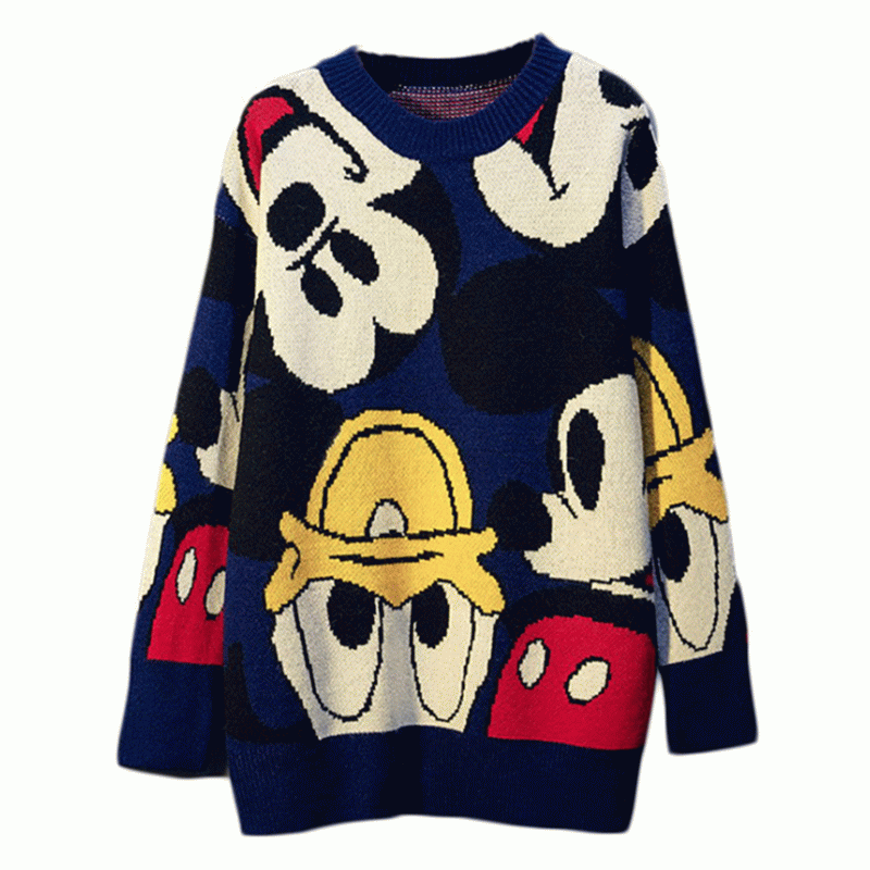 2019 longtemps mignon Donald Duck modèle de dessin animé Jacquard épais dames d'hiver pull pull