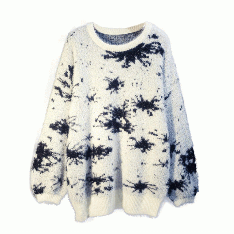 Pull long en maille jacquard de laine de vison imitation 2019