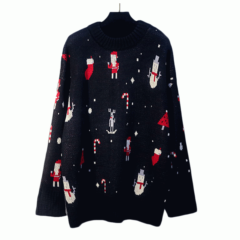 2019 Pop pull femme d'hiver version coréenne décontractée pull en tricot rouge de Noël