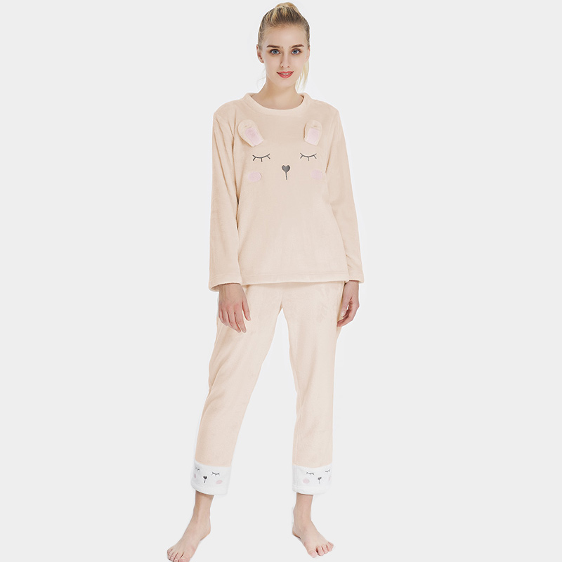 Ensemble de pyjama de lapin en broderie animale en molleton pour femmes
