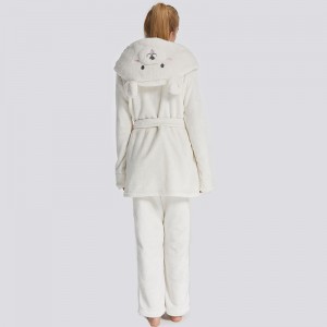 Ensemble de pyjamas à capuchon avec broderies d'animaux en molleton pour femmes