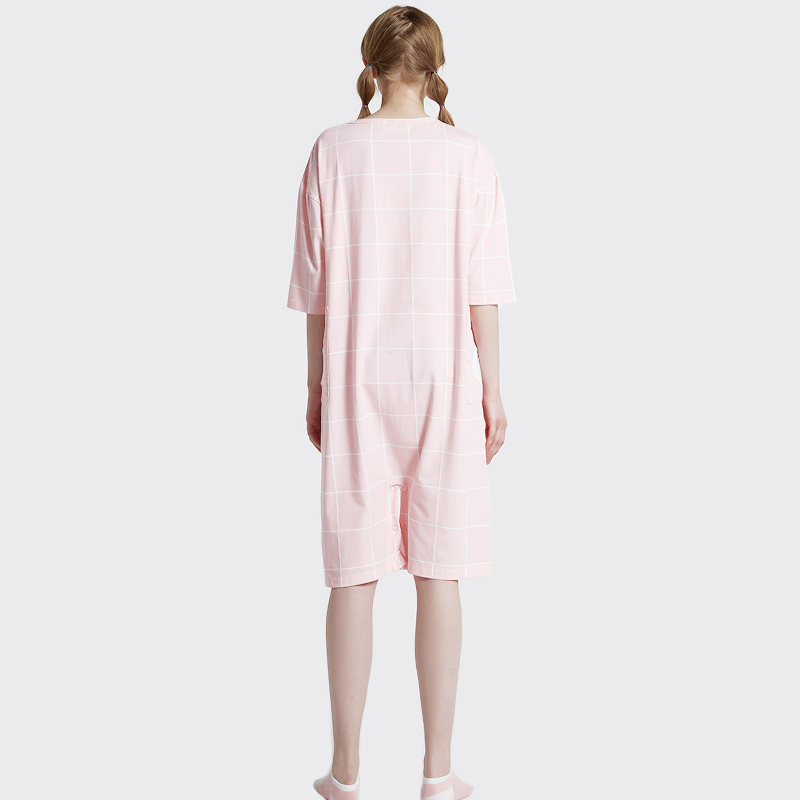 Ensemble de pyjama brodé en jersey de coton imprimé rose pour femmes