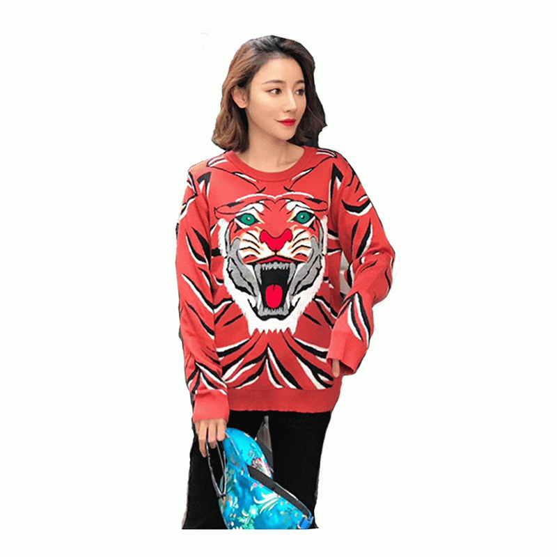 Chandail tricoté par pull de mode de laine épaisse d'hiver de jacquard de tête d'OEM fait sur commande de tigre