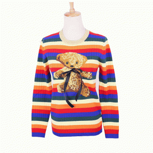 Le pull fait sur commande de pull de tissu de femmes d'ODM d'ours de nounours d'intarsia d'intarsia d'ours de nounours