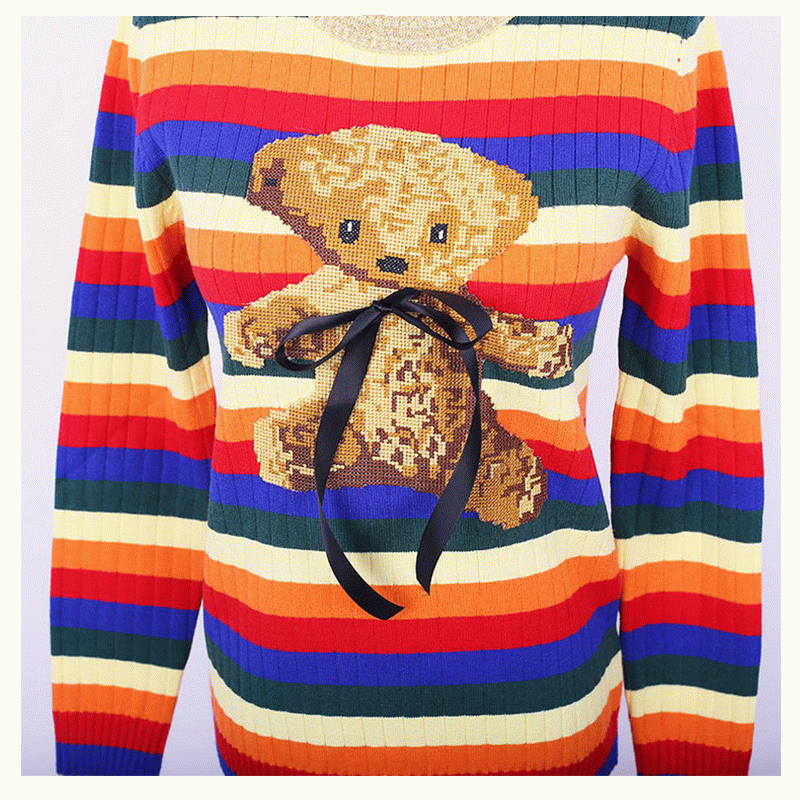 Le pull fait sur commande de pull de tissu de femmes d'ODM d'ours de nounours d'intarsia d'intarsia d'ours de nounours