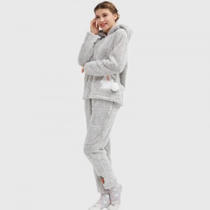 Ensemble de pyjama à capuchon brodé cationique pour femmes