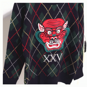 Pull épais de pulls tricotés par ordinateur épais de visage de dragon de patchworks d'hiver