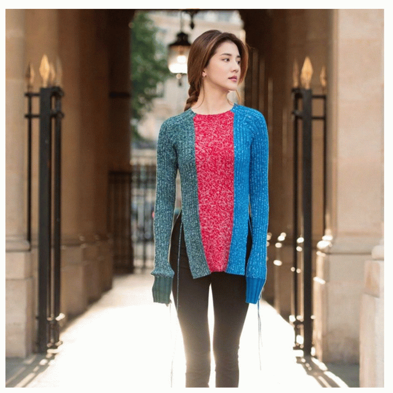 100% coton chandails triplés couleurs long corps pull 2018 femmes pull