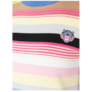 Pull en tricot à col rond multicolore de rayures multicolores de mélange de laine de dames