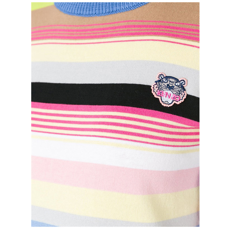Pull en tricot à col rond multicolore de rayures multicolores de mélange de laine de dames