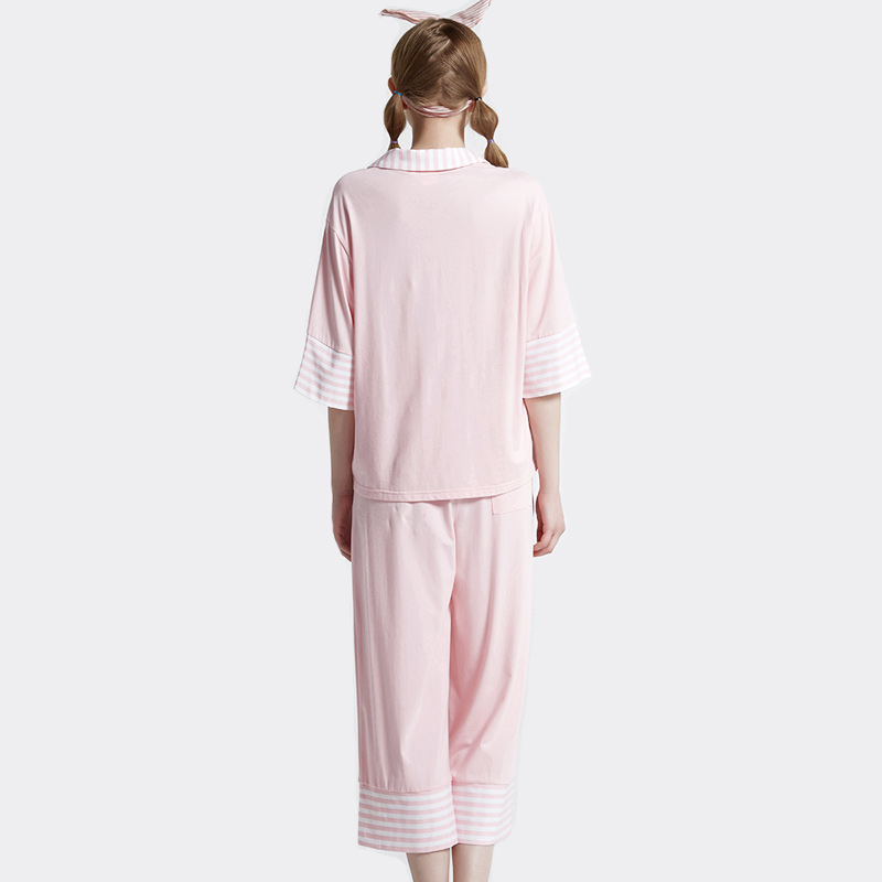 Ensemble de pyjama en jersey de coton et spandex à rayures pour femmes