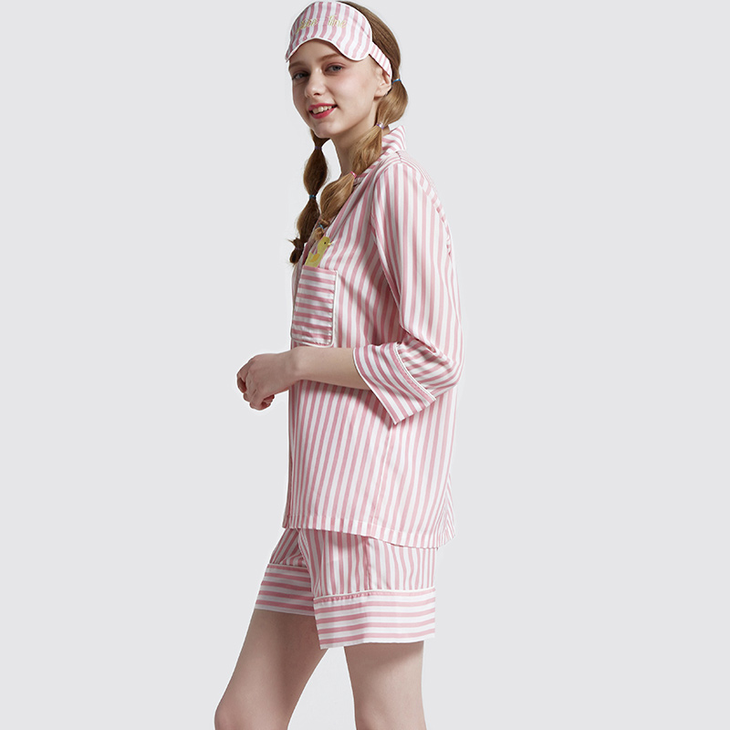 Ensemble de pyjama en satin imprimé à rayures pour femmes