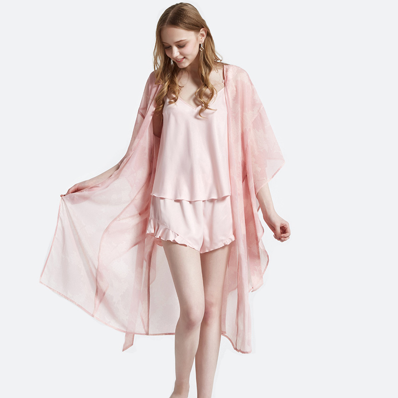 Ensemble de pyjama en satin pour femme avec châle imprimé