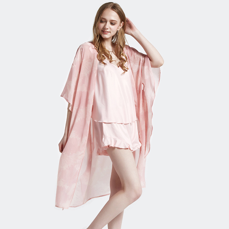 Ensemble de pyjama en satin pour femme avec châle imprimé