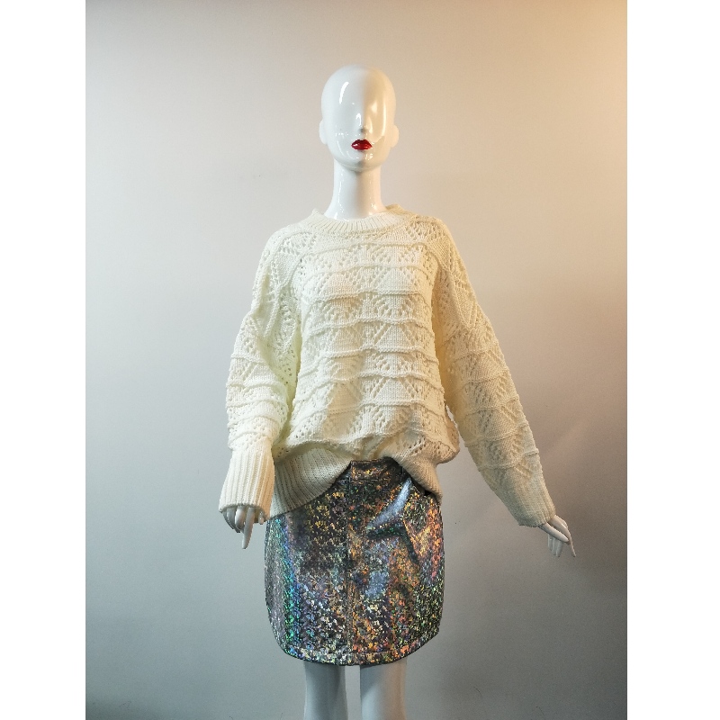 PULL À CROCHET BLANC POUR FEMME RLWS0021F