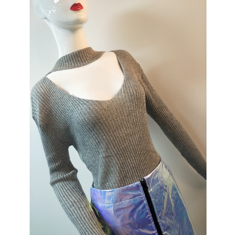 PULL GRIS POUR FEMMES RLWS0085F
