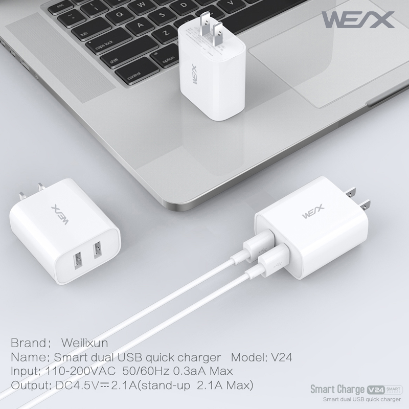 WEX - Chargeur de voyage USB double V24, chargeur mural, adaptateur secteur