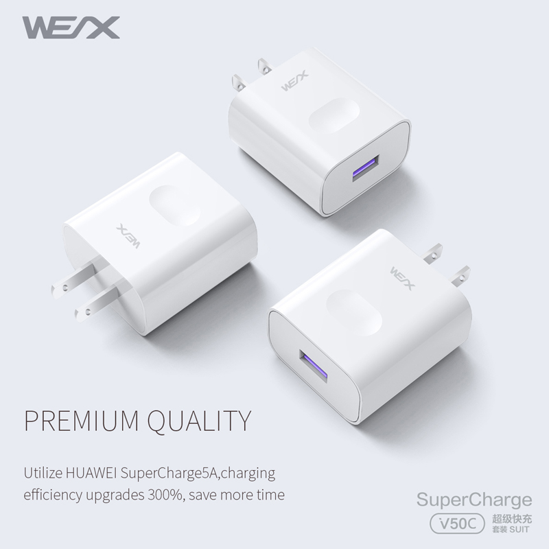 WEX - V50C 22,5W HUAWEI Adaptateur secteur Chargeur, chargeur mural, chargeur de voyage couplé avec un câble 5A