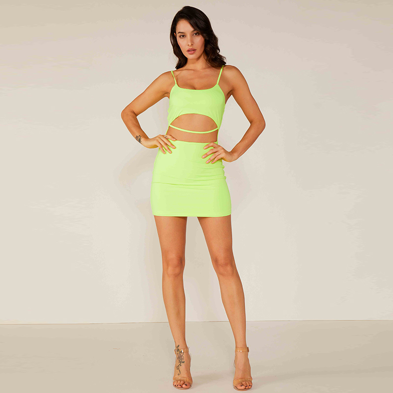 Style de femmes sexy de robe de plage de club sexy vert fluorescent fait sur commande d'usine d'OEM professionnel