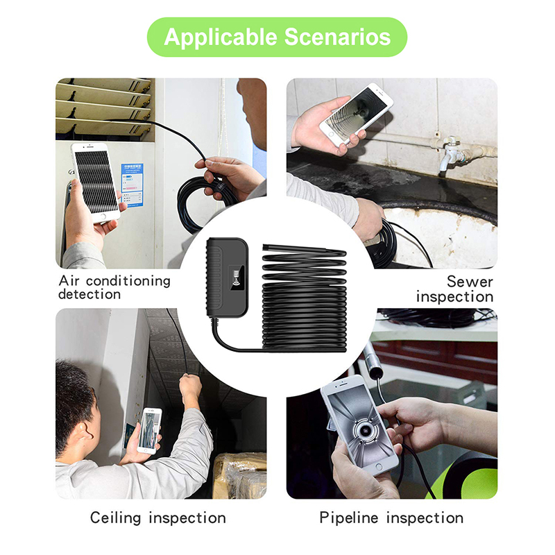 Caméra d'inspection de l'endoscope sans fil, résolutions 2 millions de HD, longueur focale de 197 pouces, batterie 2600 mAh, IP68 étanche 11.5ft