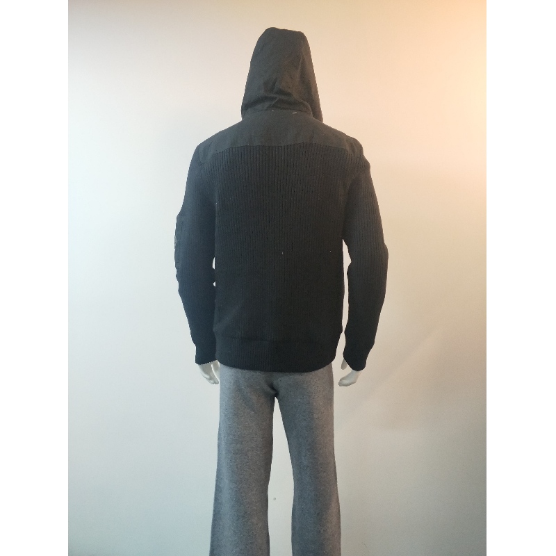 MANTEAU PULL NOIR À CAPUCHE RLMS0074F