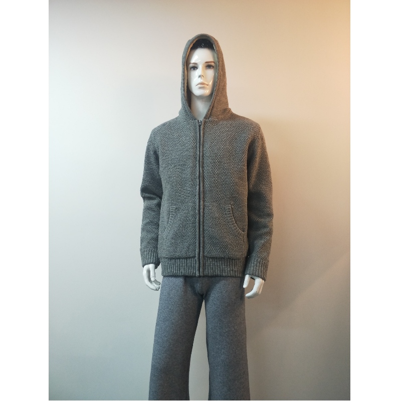 MANTEAU PULL GRIS À CAPUCHE RLMS0075F