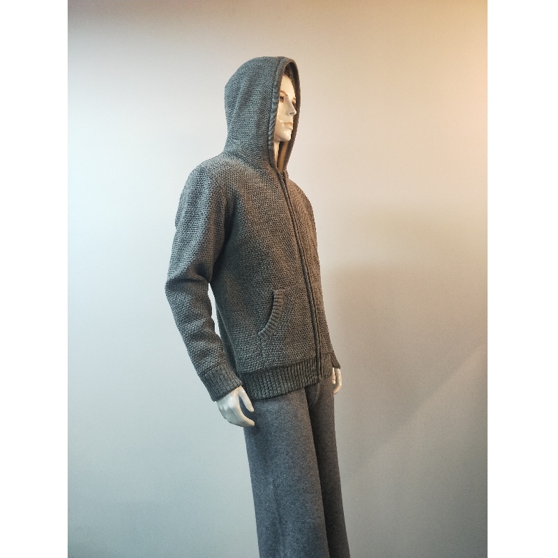 MANTEAU PULL GRIS À CAPUCHE RLMS0075F