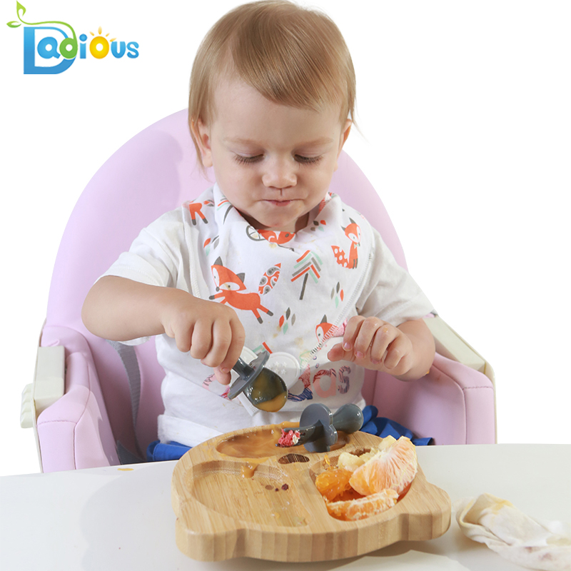 Meilleur vendeur premier auto-alimentation bébé ustensiles courte Toddler Spoon grade alimentaire cuillères et fourchettes PP pour la formation de bébé