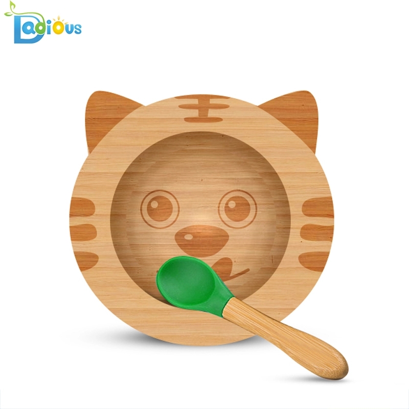 Eco-friendly Baby Feeding Bambou Baby Plate Silicone Baby Plate Aspiration Déversement Plaque Bambou Aspiration Plaque