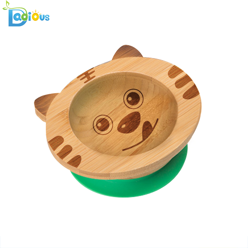 Eco-friendly Baby Feeding Bambou Baby Plate Silicone Baby Plate Aspiration Déversement Plaque Bambou Aspiration Plaque