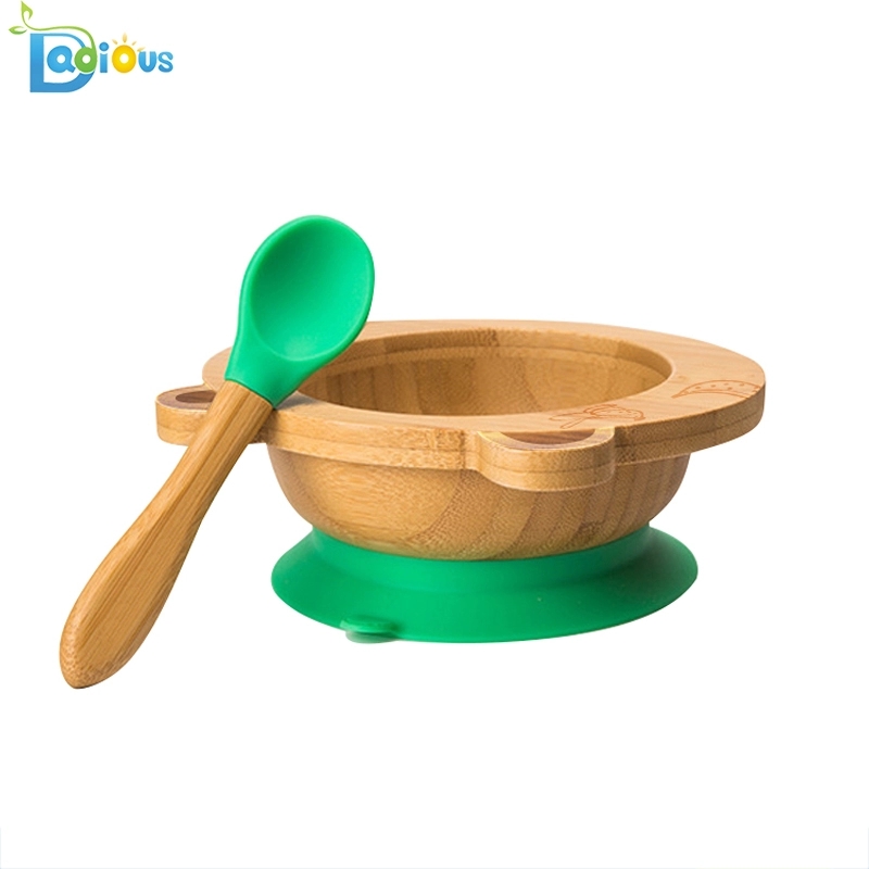 Eco-friendly Baby Feeding Bambou Baby Plate Silicone Baby Plate Aspiration Déversement Plaque Bambou Aspiration Plaque