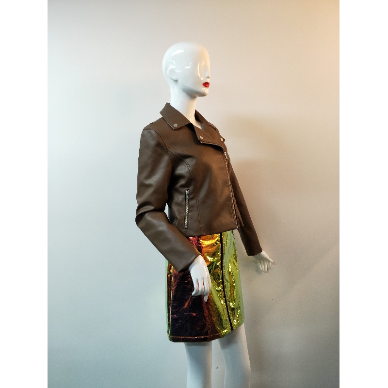 VESTE BIKER PU MARRON RLWPJ0012N