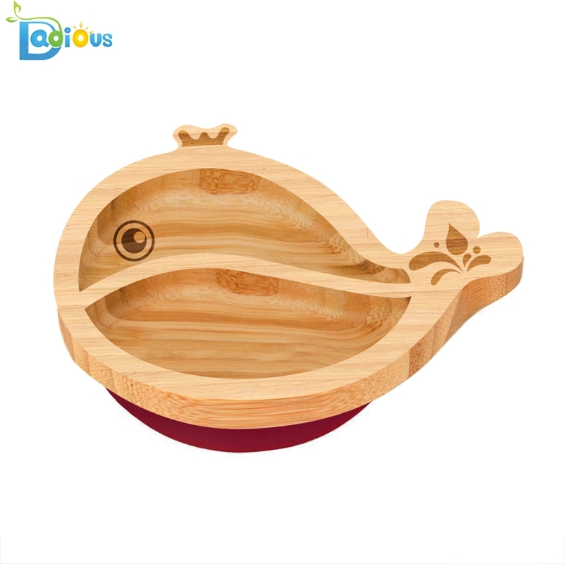Assiette de bébé en bambou écologique respectueux de l'environnement avec plaque de bambou divisée par aspiration avec anneau d'aspiration Stay Put