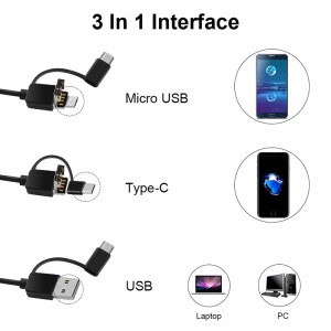Caméra étanche à l'eau avec outil de nettoyage de cire à oreille 3 en 1 avec 6 DEL réglables, compatible avec Android et iOS