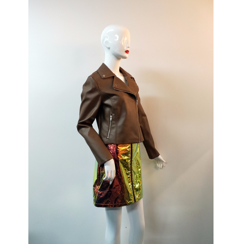 VESTE BIKER PU MARRON RLWPJ0016N