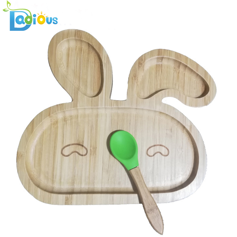 Plaque d'aspiration pour tout-petit, bébé, bambin Plaque en bambou écologique pour bébé, assiette en bois écologique pour bébé avec cuillère