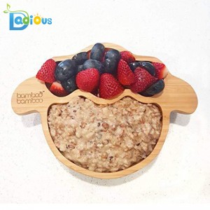 Nouveau Design Bébé Ustensiles Toddler Alimentation Plaque Et Cuillère Ensemble Divisé Restez Aspiration Bambou Plaque