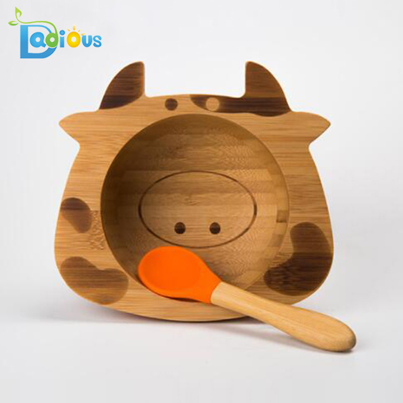 Bol en bambou bio Ensemble cadeau pour tout-petit bébé bol en bambou d'aspiration forme animale bol en bambou